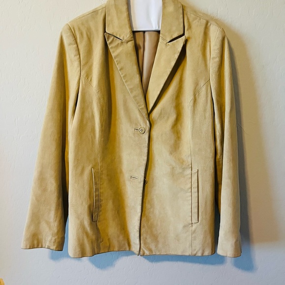 Caslon Jackets & Blazers - Vintage Caslon Beige 100% Leather Womens Blazer Jacket Size L